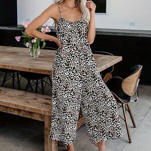 Leopard Romper Jumpsuit Adj Straps Pockets NEW